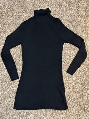 AGB Black Ribbed Turtleneck Long-Sleeve Dress